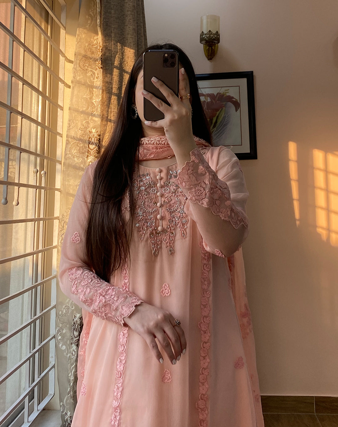 4 Piece Chiffon Embroidered - Whisper Pink