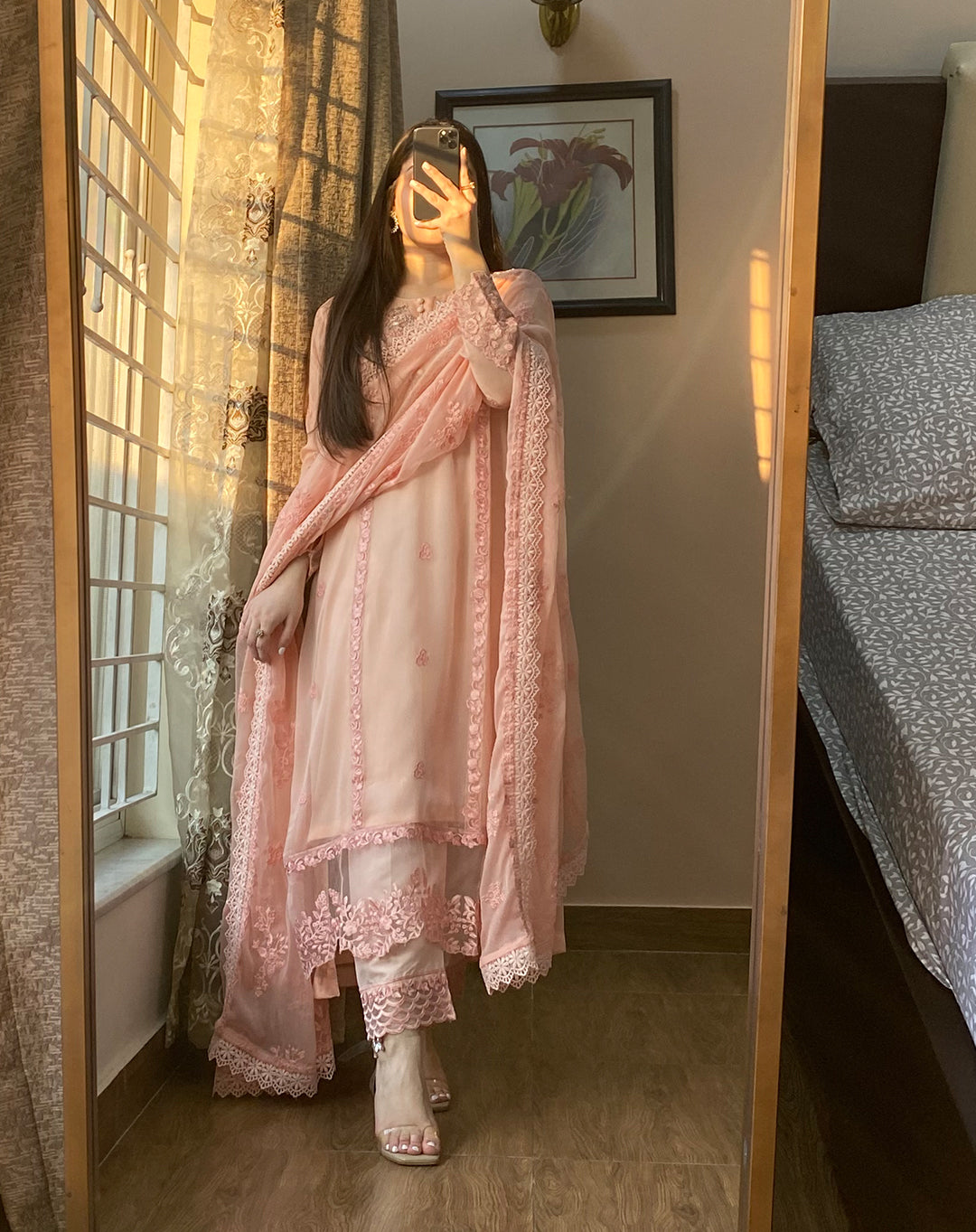 4 Piece Chiffon Embroidered - Whisper Pink