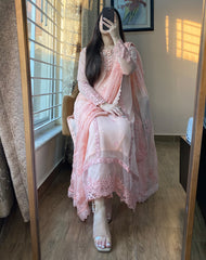 4 Piece Chiffon Embroidered - Whisper Pink