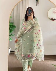 Mp-62 - 4 Piece Organza Embroidered Dress