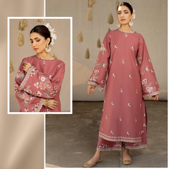 2 Piece Stitched Lawn Embroidered Dress, Peach color, LP-51
