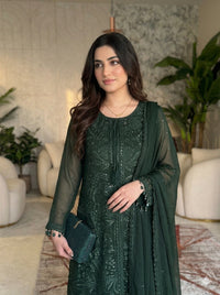 4 Piece Premium Chiffon Embroidered Dress -Zumrud