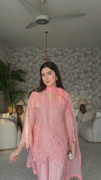 4 Piece Premium Chiffon Embroidered Dress -Blush Willow