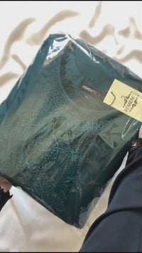 3 Piece Cotton Embroidered Dress - Teal Haze