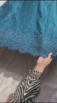 3 Piece Cotton Embroidered Dress - Teal Whisper